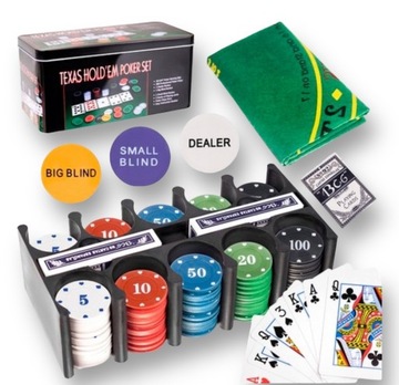 Zestaw do Gry w Pokera Żetony 200 Żetonów Gra Texas Poker Karty Walizka