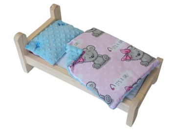 ŁÓŻKO DLA LALKI. ŁÓŻECZKO Z POŚCIELĄ DWUSTRONNĄ