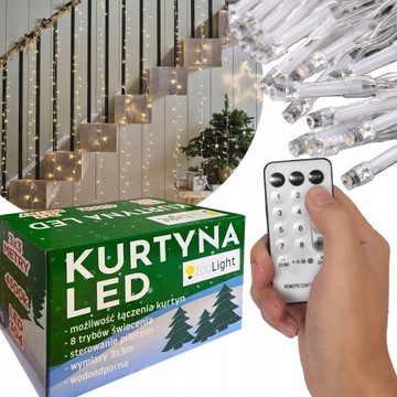 Girlanda Kurtyna Lampki LED 304 szt. Model GL2007 Na Zewnątrz 3x3m Pilot