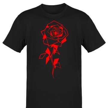 T-SHIRT ARTYSTYCZNY GEOMETRYCZNA RÓŻA RED ROSE S