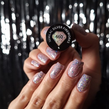 SEMILAC 460 Silver Fireworks Гибридный лак 7 мл с эффектом серебряной вспышки