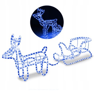 RENIFER LED 3D Z SANIAMI 180CM NIEBIESKI DUŻY