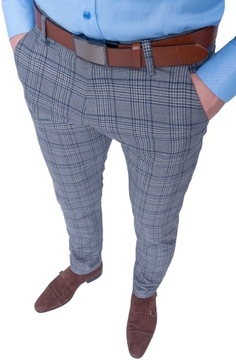 Spodnie męskie eleganckie szare w kratę r. 29