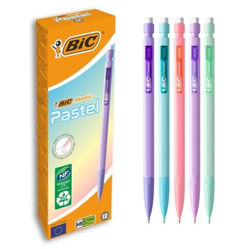 BIC MATIC PASTEL OŁÓWEK AUTOMATYCZNY Z GUMKĄ WYTRZYMAŁY LEKKI ZESTAW x12