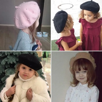 CZAPKA Dziewczynka kapelusz z perłami moda wełna cukierki kolor berety dla