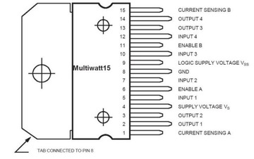 Dwukanałowy sterownik silników - L298N - mostek H - SIP-15