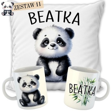 КОМПЛЕКТ ПОДУШКА+КРУЖКА МЕДВЕДЬ ПАНДА+ИМЯ ПОДАРОК ​​НА ДЕНЬ РОЖДЕНИЯ РЕБЕНКУ ВЫКРОЙКИ
