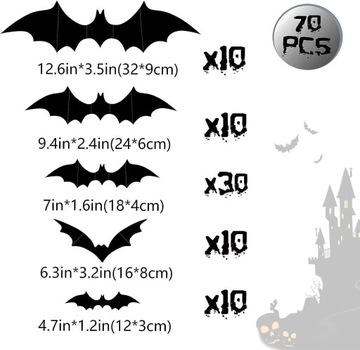 УКРАШЕНИЯ ДЛЯ ХЭЛЛОУИНА 3D НАКЛЕЙКИ С ЛЕТУЙ ЛЕТОЙ ЛЕТОЙ 70 ШТ.