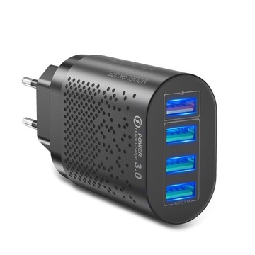 БЫСТРОЕ СЕТЕВОЕ ЗАРЯДНОЕ УСТРОЙСТВО QC 3.0, 4 USB-КАбеля
