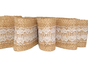 WSTĄŻKA JUTOWA Z KORONKĄ 5cm X 2m -16