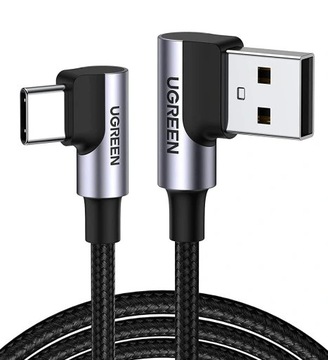 UGREEN PRZEWÓD KABEL USB-A DO USB C KĄTOWY 90 STOPNI QC3.0 PD 3A OPLOT 0,5M