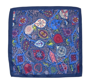 Мужской нагрудный платок василькового цвета с листьями -Alties