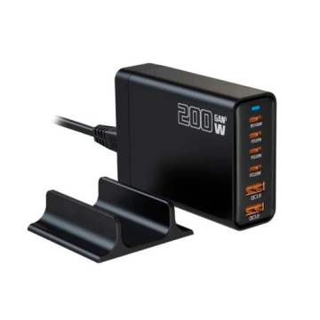 Napájecí nabíječka GaN 200W 2x Qc Usb 4xUSB-C pro notebook iPhone Mac 100W