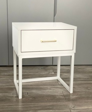 Тумбочка прикроватная, белый, золото, тумбочка лофт, каркас