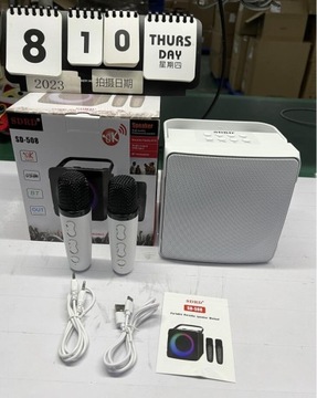 Беспроводной светодиодный динамик для караоке BT + 2 микрофона