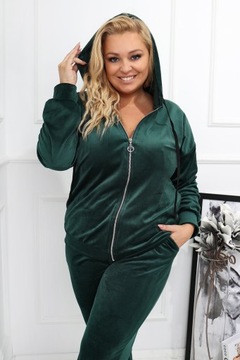 Dres damski welurowy PLUS SIZE zielony butelkowy r. 54/56 biust 146 cm