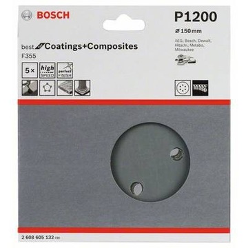PAPIER ŚCIERNY NA RZEP F355 150mm ZIARNO P1200 2608605132 BOSCH OPAK 5SZT