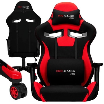 FOTEL GAMINGOWY PRO-GAMER by Yumisu AGURI PLUS MATERIAŁ CZARNO CZERWONY