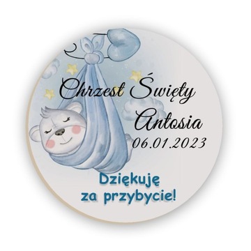 Podziękowania dla gości na Chrzest Roczek Urodziny magnes K7