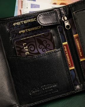 PETERSON antykradzieżowy portfel męski skórzany klasyczny bez zapięcia