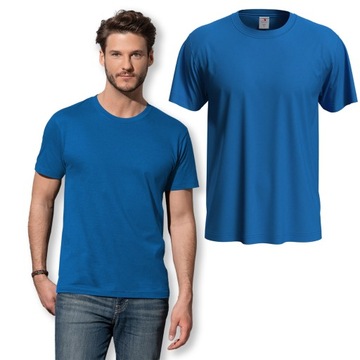 Klasyczna koszulka T-shirt bawełna krótki rękaw niebieska155 pod nadruk L