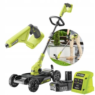 RYOBI АККУМУЛЯТОРНАЯ КОСИЛКА-КОСИЛКА-КОСИЛКА 3В1 30СМ 18В КОЛЕСА +РЕЖКА 2AH