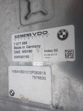 BMW 3 E92 E93 325I 2.5 N52 JEDNOTKA MOTORU ŘÍZENÍ 7577068 OE