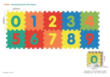 PIANKOWA MATA PUZZLE CYFERKI 10SZT PUZZLE 32X32CM KOLOROWE