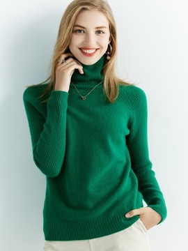 SWETER 100% WEŁNA MERINO GOLF ZIELONY M