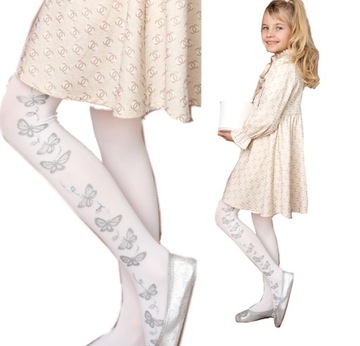 Rajstopy microfibre białe motylki Knitex 146-152
