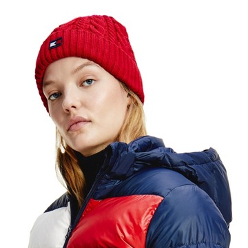 Czapka Tommy Hilfiger WOMEN SPORT BEANIE PRIMARY RED OCIEPLANA