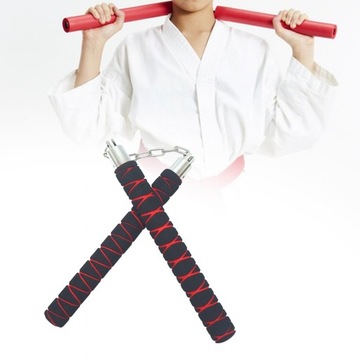 Nunchakus z miękką bronią do sztuk walki Wingchun ze stalowym łańcuchem, czarny czerwony