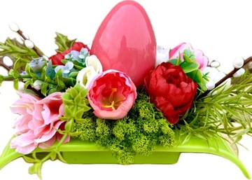 Stroik Wielkanocny Kwiatowy na Wielkanoc Dekoracja Stołu na Stół Duże Jajko