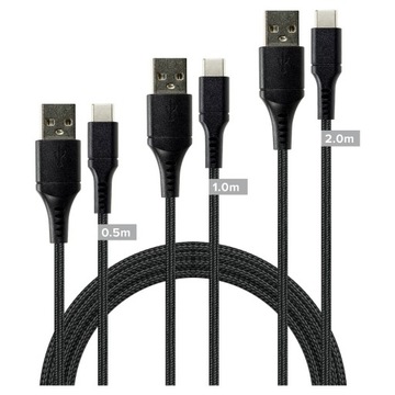 SZYBKI KABEL USB USB-C TYP C 3x 0,5M 1M 2M 3W1 ZESTAW 3 PRZEWODÓW TYP C