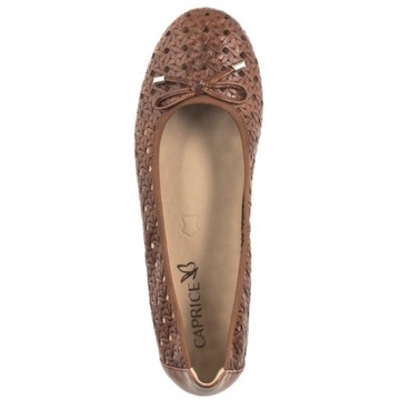 Buty Baleriny Skórzane Damskie Caprice Brązowe 9-22109 Cognac Nappa