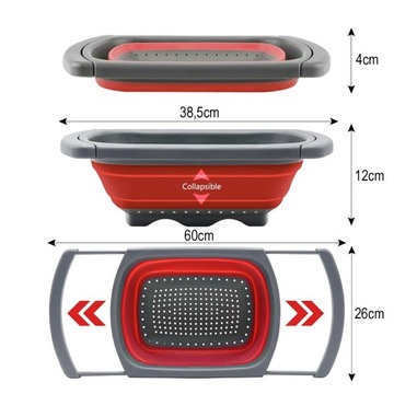 Большой силиконовый дуршлаг, складной дуршлаг, сито, выдвижная ручка