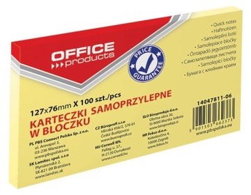 Karteczki samoprzylepne 76x127mm żółte 100 sztuk