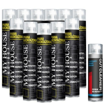 Piana montażowa PIANKA NISKOPRĘŻNA PISTOLETOWA 750ml + CZYŚCIK do piany
