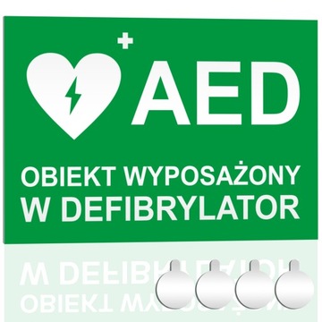 Tabliczka PCV AED Obiekt wyposażony w DEFIBRYLATOR 30x20 Druk UV+przylepce