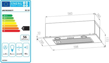 ВСТРАИВАЕМАЯ КУХОННАЯ ВЫТЯЖКА 60 см INOX LED BERDSEN