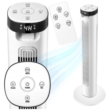 Wentylator kolumnowy XXL wiatrak podłogowy biały Oscylacja timer pilot 50W