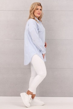 ЖЕНСКАЯ РУБАШКА ОВЕРСАЙЗ ИЗ ХЛОПКА, В ПОЛОСКУ, СВОБОДНАЯ, БОЛЬШИЕ РАЗМЕРЫ