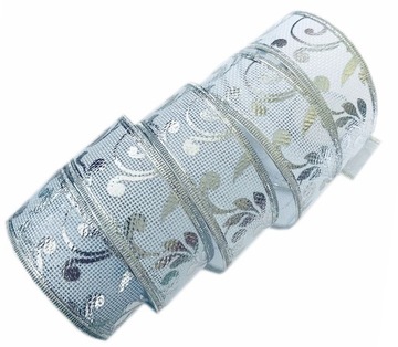ŚWIĄTECZNA WSTĄŻKA SREBRNA WZOREK 35mm/2,7m WZ5c