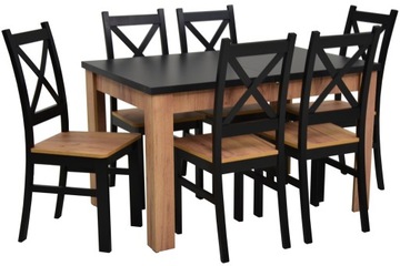 6 krzeseł drewniane i stół 80x140/180 cm do kuchni