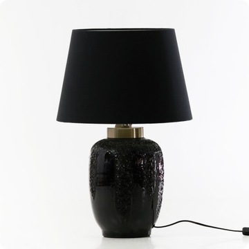 CZARNA ELEGANCKA LAMPA STOŁOWA CERAMICZNA Z KLOSZEM STYLOWA POŁYSKUJĄCA