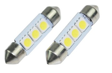 2x BIAŁA ŻARÓWKA C5W RURKA 3 DIODY LED 5050 SMD 12V 36 36MM (standard)
