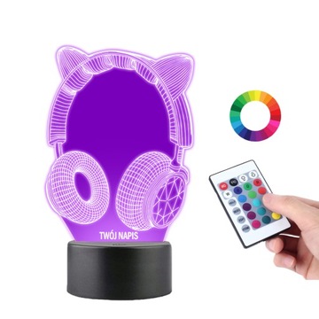 Lampka na Biurko Statuetka 3D Słuchawki Gamingowe