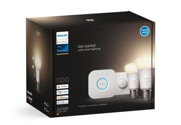 Philips HUE White, 2 лампы E27, теплый белый цвет, 1100 лм + мост, интеллектуальная кнопка