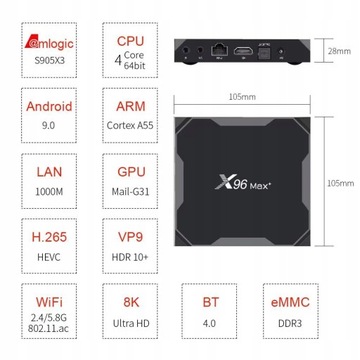 Odtwarzacz multimedialny X96 Smart TV Box Max 64 GB