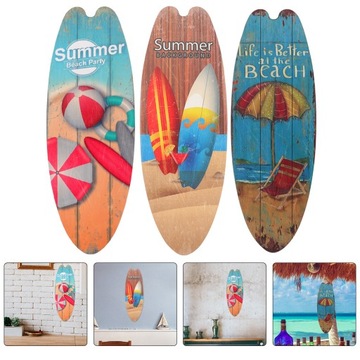 ZESTAW 3 DREWNIANYCH TABLIC DEKORACYJNYCH Z MOTYWEM DESKI SURFINGOWEJ